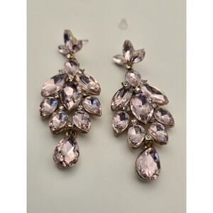 Pink Crystal Rhinestone Statement Earrings Dangle Teardrop Prom Pageant Glam